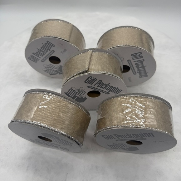 The Container Store NEW Tan Metallic Wired Ribbon - Picture 1 of 5